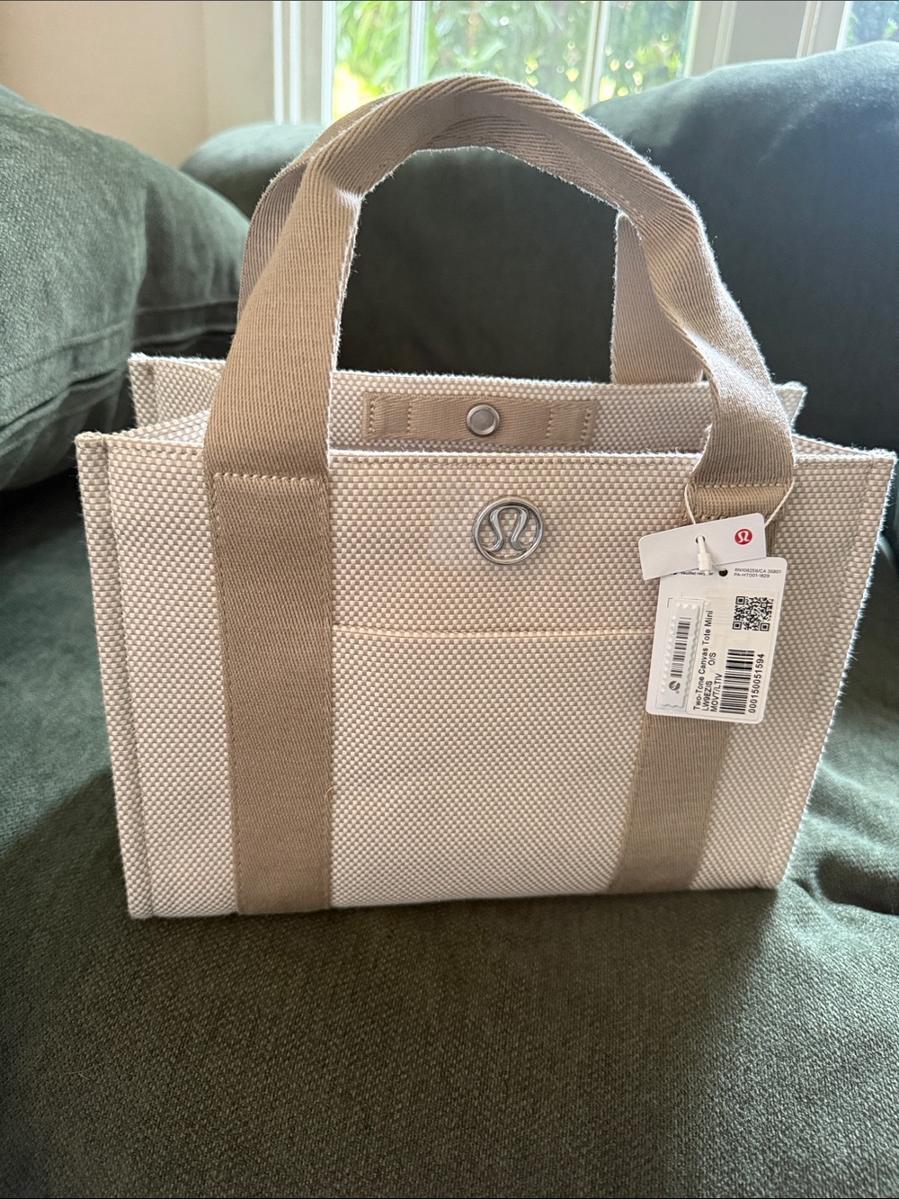 lululemon athletica Beige Canvas Mini Tote with Front Pocket hermes style